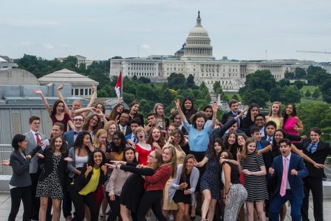 The Free Spirit Class of 2018 poses for the first silly photo of the trip. The students enjoyed the view from the roof of the Newseum on Pennsylvania Avenue after a brief graduation and recognition ceremony. 