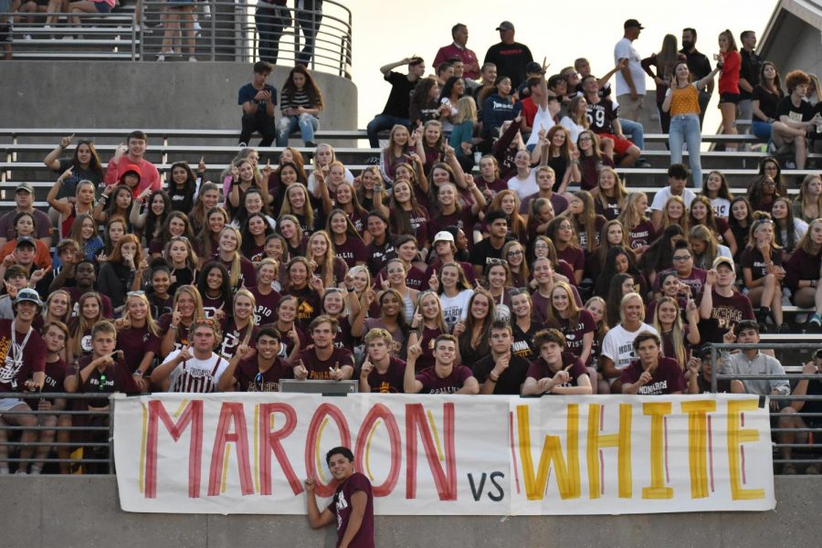 Papillion LaVista student section rallies together during the annual maroon and white scrimmage
