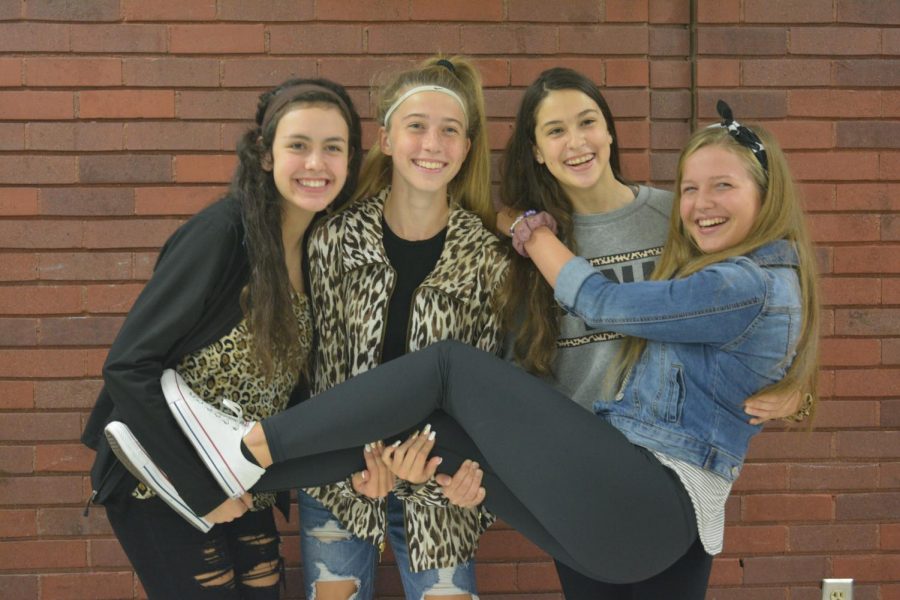 Students decked out in animal print pose for the camera on Wild Wednesday. 