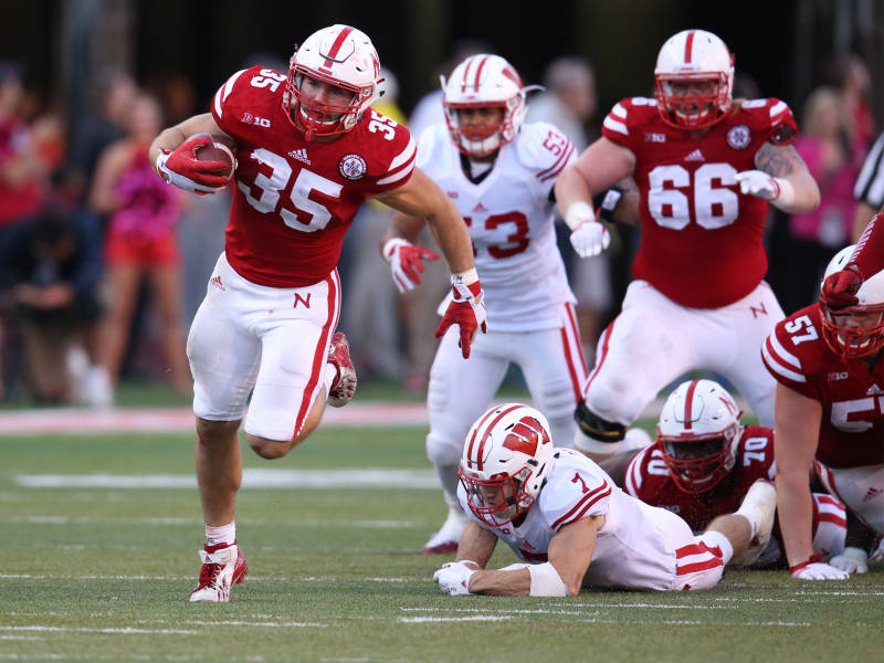 Andy Janovich rumbles his way to a 55 yard touchdown in a game back in 2015. Janovich finished his Husker career with 265 yards and three touchdowns.