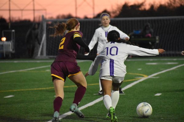 Sophmore Emma Wasilewski sprints after the ball. The Monarchs defeated Omaha Central 4-0.