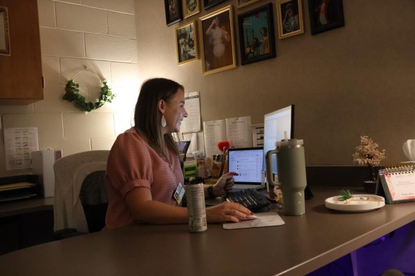 First year counselor Mrs. Bobbi Lawhorn works hard in her office.