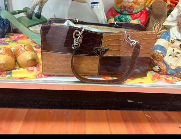 Vintage brown Prada bag, found at Thrift World.