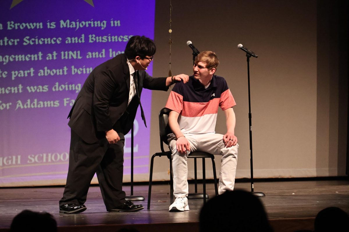 Seniors Josh Spratlen and Duncan Barragan sing “Throwing in the Towel” from “The Outsiders” as a farewell to the Monarch theater department.